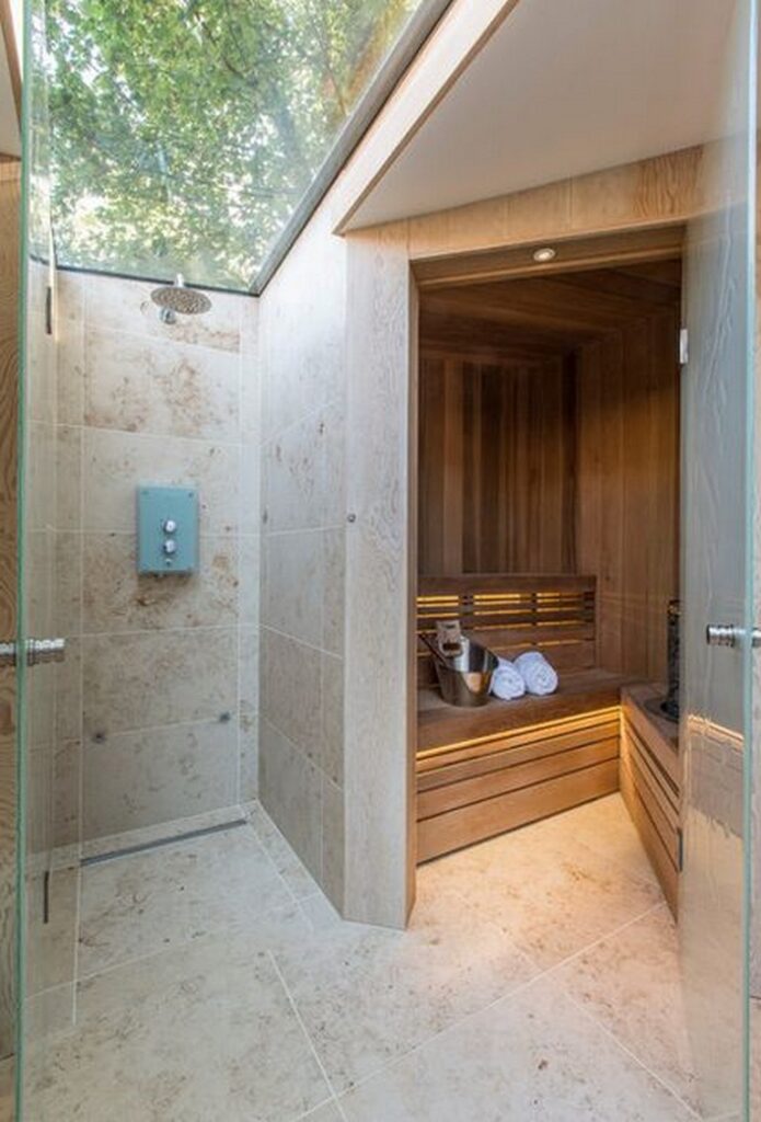 baño con sauna minimalista
